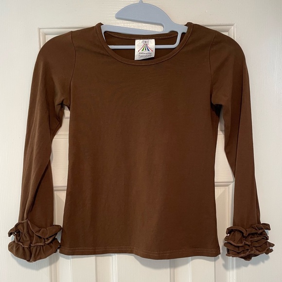 Size 8 Adorable Essentials, Long Sleeve Brown Ruffle, Cotton Shirt - Picture 1 of 5